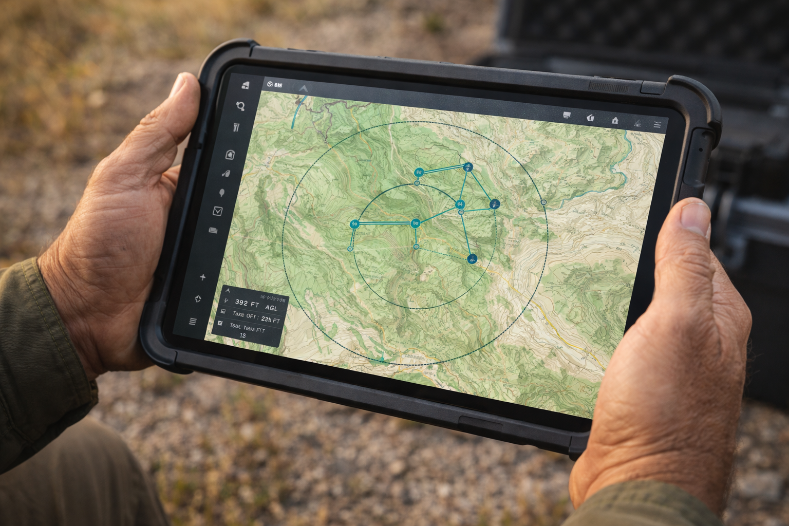 Tablet showing mission planning interface