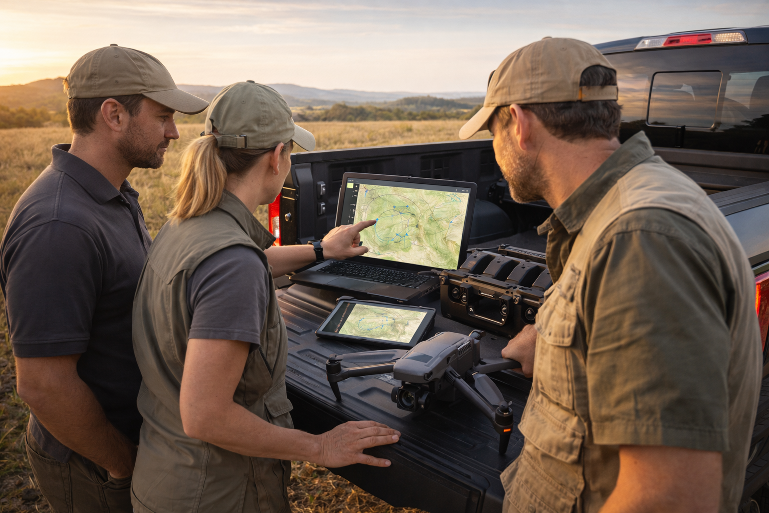 Drone team planning mission together